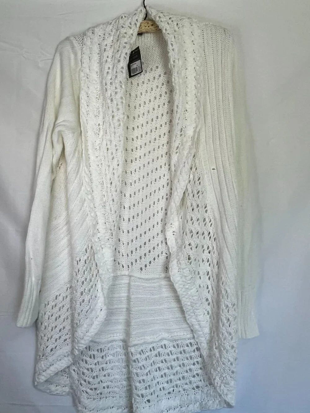 NWT Eddie Bauer Open Front knit White Cardigan Sweater Hi Low hem Size XL